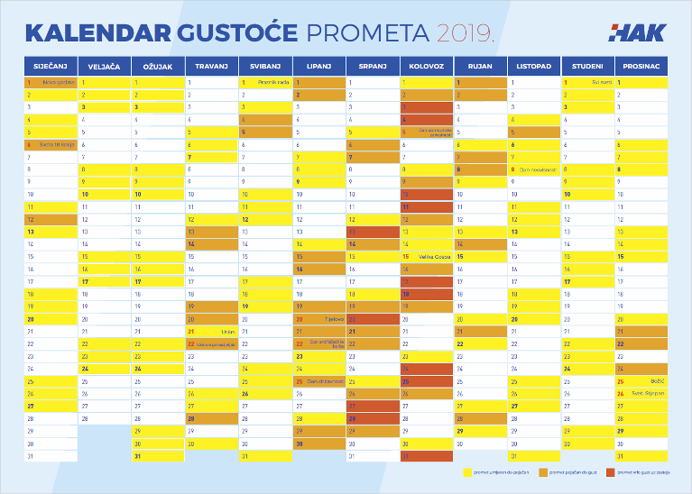 Kalendar gustoće prometa za 2019.