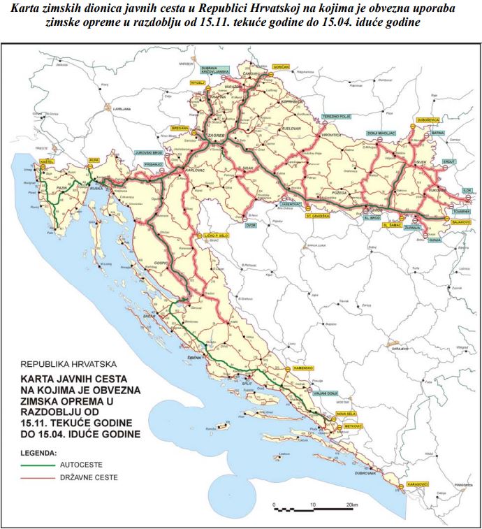 karta hrvatske i slovenije ceste Zimska oprema u HR i Europi   HAK karta hrvatske i slovenije ceste