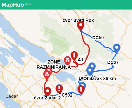 a1 karta Zatvaranje autoceste A1 između čvorova Sveti Rok i Zadar 2 zbog  a1 karta